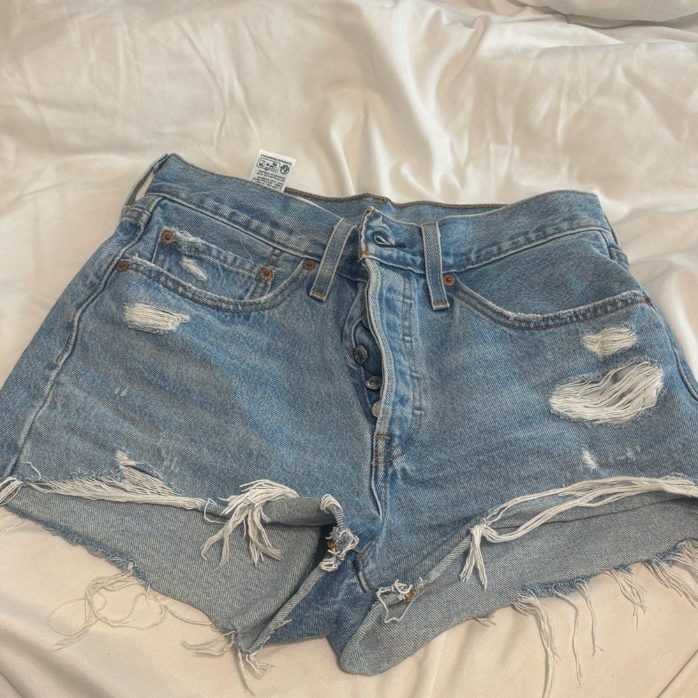 Denim Blue Distressed Women Shorts